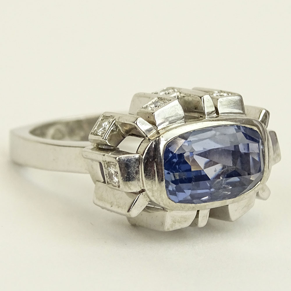 Approx. 8.65 Carat Natural Unheated Ceylon Sapphire and 18 Karat White Gold Ring accented with .60