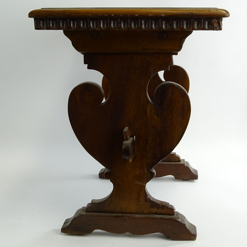 19th Century Walnut Trestle Occasional Table with Heart Shaped Pedestal Ends. Mortise and Tenon - Image 4 of 4