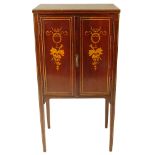 Circa 1910 Edwardian Inlaid Mahogany Two Door Sheet Music Cabinet With Fitted Interior. Unsigned.