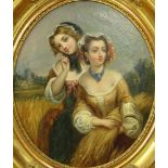 19th Century English Oil on Canvas, Two Sisters. Unsigned. Small Hole Poked through to canvas center