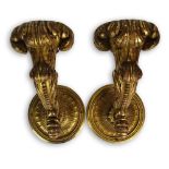 Large Pair of Vintage Carved Gilt Wood and Brass Wall Candle Sconces. Unsigned. Wear to Gilding Or