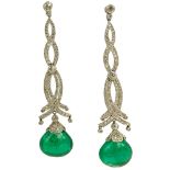 Beautiful Pair of approx. 25.0 Carat Colombian Emerald and Platinum Chandelier Earrings accented