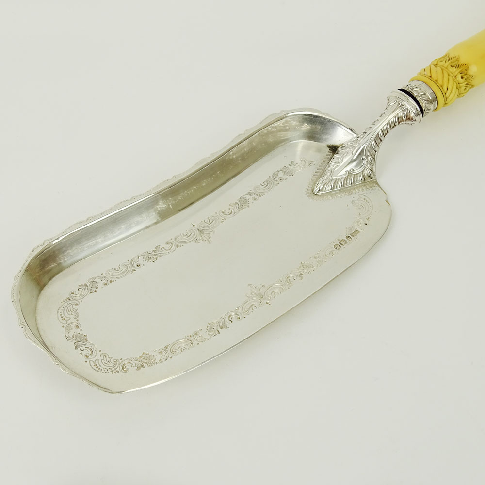 19th Century Victorian Sheffield Sterling Silver Crumber With Carved Ivory Handle. In fitted - Image 4 of 7