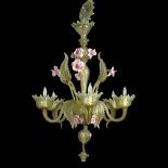 Mid 20th Century Venetian (Murano) Blown Glass Six (6) Light Chandelier. Unsigned. Good to Very Good