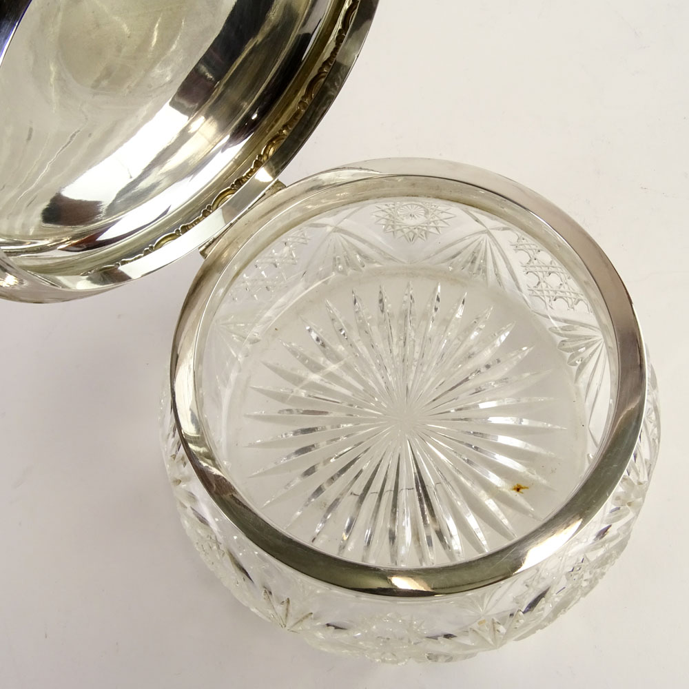 Large Antique German 800 Silver and Crystal Covered Jar. Signed 800. Shallow ding or good condition. - Image 3 of 5