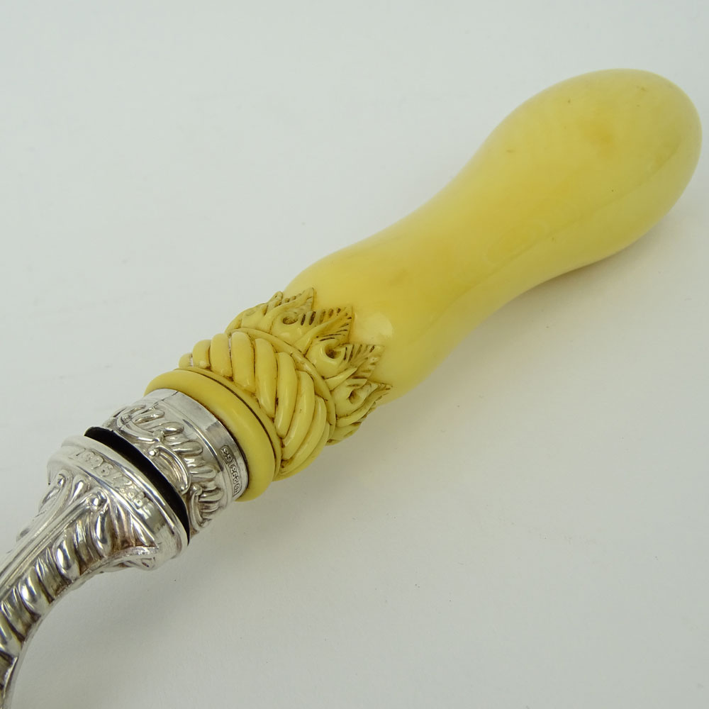 19th Century Victorian Sheffield Sterling Silver Crumber With Carved Ivory Handle. In fitted - Image 3 of 7