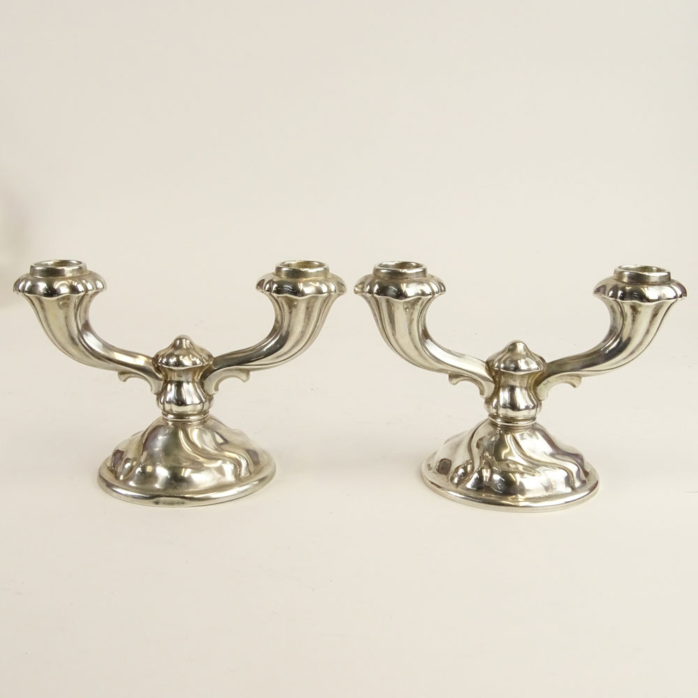 Pair German 835 Silver 2 Light Candlesticks. Signed 835. Light dings, bottoms with metal plates. - Image 2 of 6