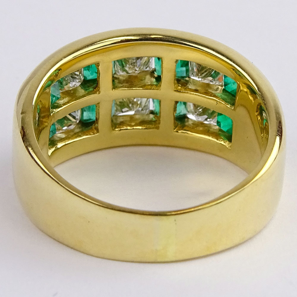 Lady's Fine Emerald, Diamond and 18 Karat Yellow Gold Ring. Emeralds with vivid saturation of color. - Image 4 of 5