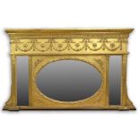 19th Century Carved and Gilt Gesso Over-Mantle Mirror. English or American Made. Unsigned. Surface