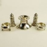 Lot of 5 Antique German Silver Tabletop items. Includes a single candlestick signed 835, 2 open