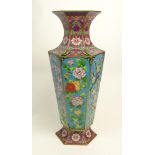 Mid-Century Chinese Hexagonal Shaped Cloisonne Urn. Well done motif of Flowers and Birds.