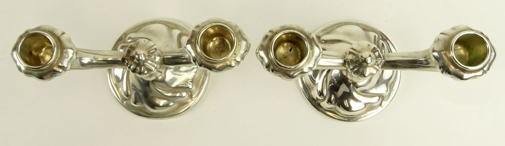 Pair German 835 Silver 2 Light Candlesticks. Signed 835. Light dings, bottoms with metal plates. - Image 3 of 6