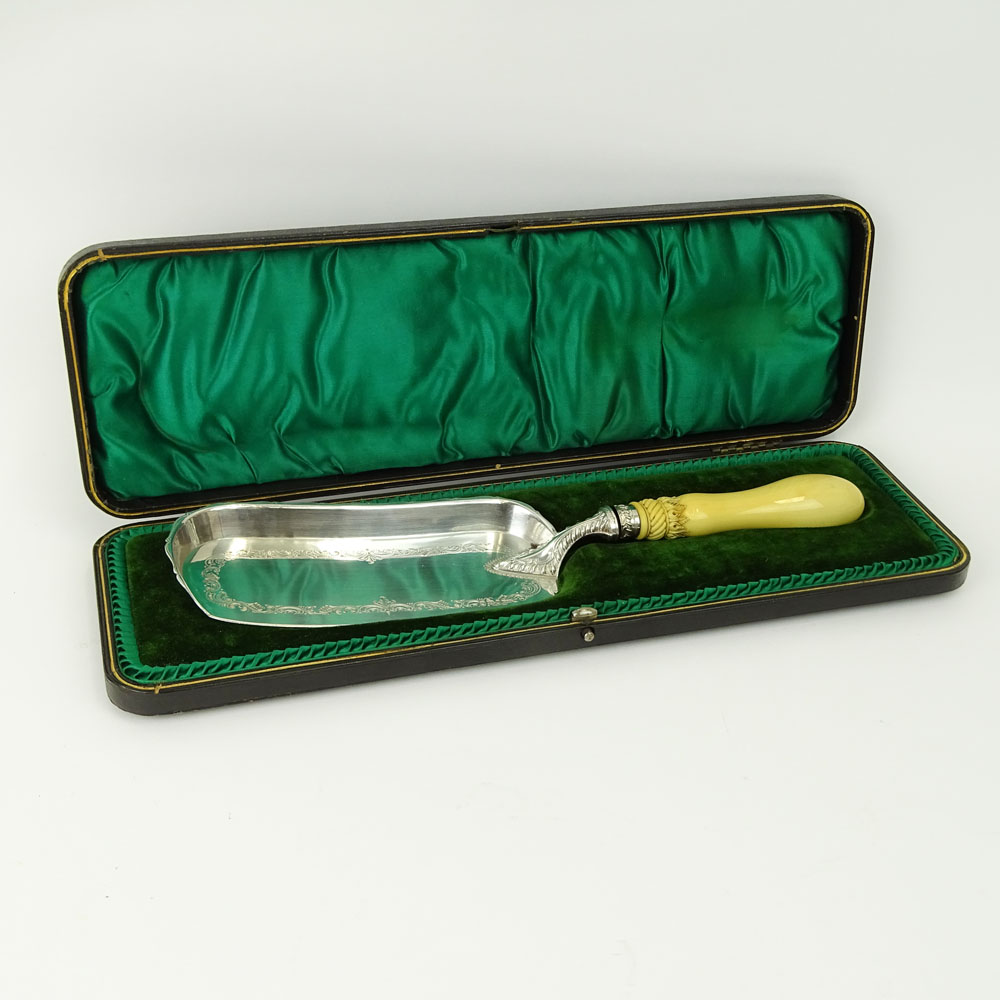 19th Century Victorian Sheffield Sterling Silver Crumber With Carved Ivory Handle. In fitted - Image 2 of 7