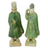 Two (2) Chinese Ming Dynasty Glazed Pottery Figures. One with COA. Typical wear, crazing. Measures