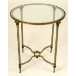 Vintage Stainless Steel and Brass Occasional Table with Brass Top. Unsigned. Corrosion throughout.