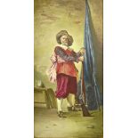 Large Circa 1870 Probably French Painted Porcelain Plaque "Cavalier with Musket". Artist Signed