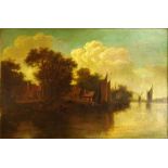 19th Century Dutch Landscape Depicting a Landscape With Boats and Windmills. Unsigned. Conserved,