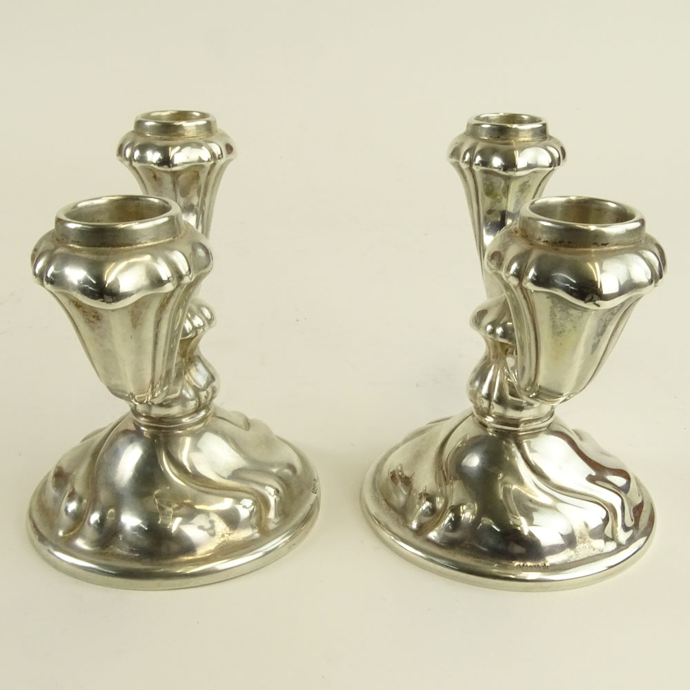 Pair German 835 Silver 2 Light Candlesticks. Signed 835. Light dings, bottoms with metal plates. - Image 4 of 6