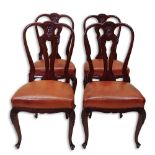 Set of 4 Early to Mid 20th C Queen Anne Style Chairs. Leather seats. Unsigned. Light wear from use