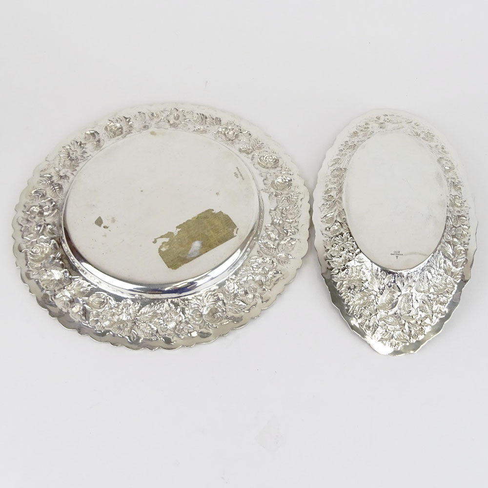 Two Vintage American Sterling Silver Floral Repousse Serving Pieces. Signed. Both Monogrammed, plate - Image 5 of 7