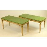 Pair mid 20th Century carved and faux painted wood coffee tables/benches. Unsigned. Minor Wear,