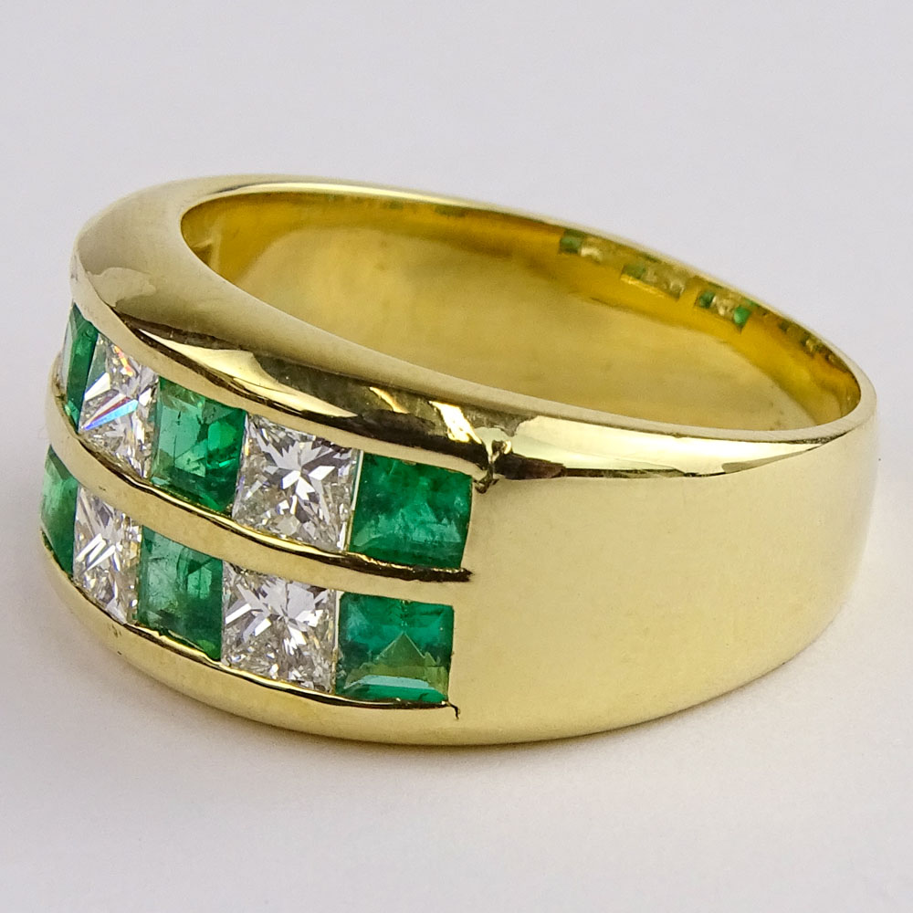 Lady's Fine Emerald, Diamond and 18 Karat Yellow Gold Ring. Emeralds with vivid saturation of color. - Image 3 of 5