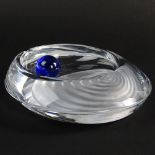 Daum France Crystal Mid Century Modern Ashtray With Blue Ball. In original Box. Signed Daum