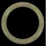 Chinese Mottled Celadon Jade Bangle Bracelet. Unsigned. Good to Very Good Condition. Measures 2-3/4"