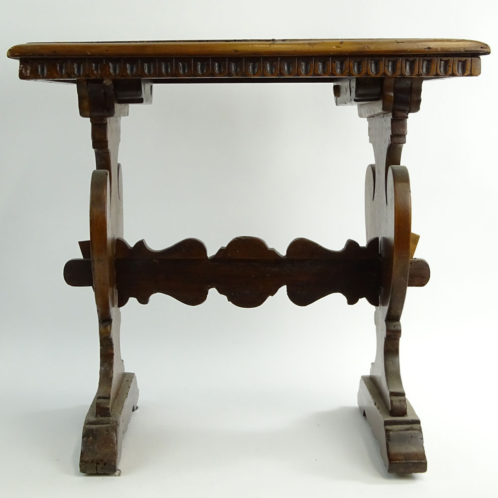 19th Century Walnut Trestle Occasional Table with Heart Shaped Pedestal Ends. Mortise and Tenon - Image 2 of 4