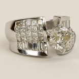 Approx. 4.30 Carat Diamond and 18 Karat White Gold Engagement Ring Set in the Center with a 1.80