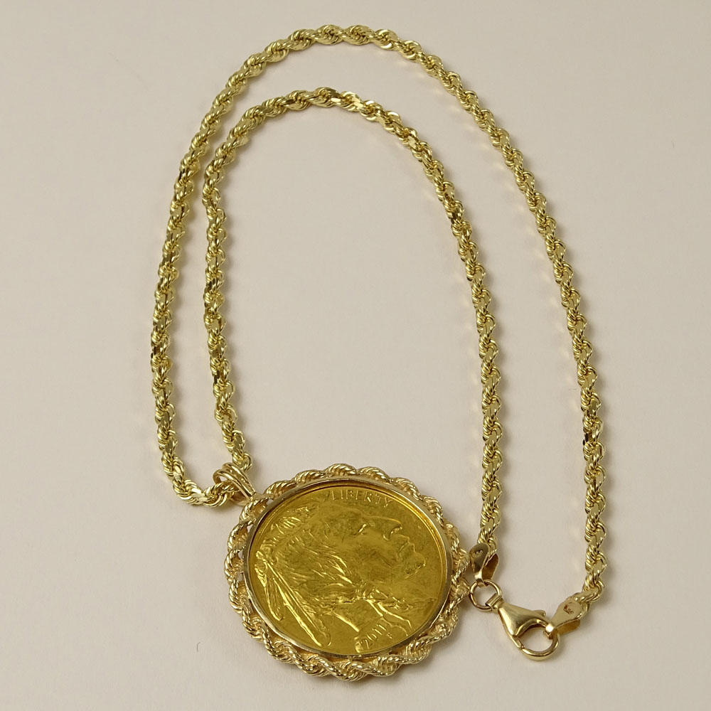 24 Karat Yellow Gold Buffalo Gold Coin Pendant in Gold Bezel and with 14 Karat Yellow Gold Rope - Image 4 of 6