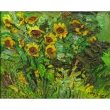 Armand Tatossian, Armenian Canadian (born 1948) Impasto on Canvas, Landscape with Sunflowers. Signed