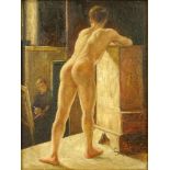 20th Century Oil on Panel "Nude Study of Man" Signed Eugene? Lower right. Good condition. Measures