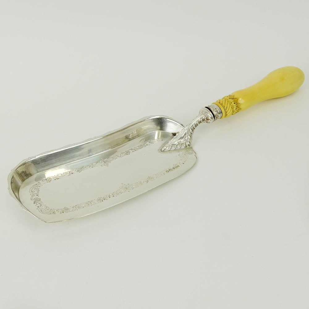 19th Century Victorian Sheffield Sterling Silver Crumber With Carved Ivory Handle. In fitted