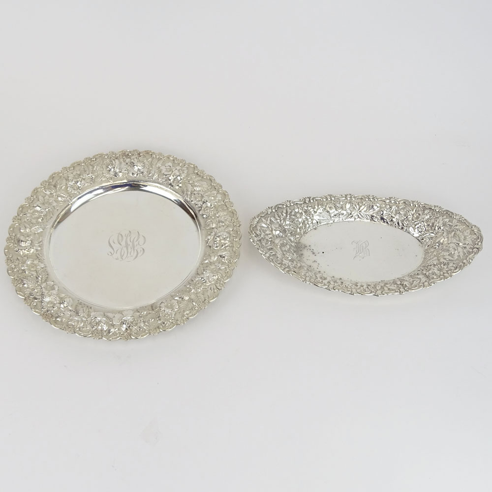 Two Vintage American Sterling Silver Floral Repousse Serving Pieces. Signed. Both Monogrammed, plate - Image 2 of 7