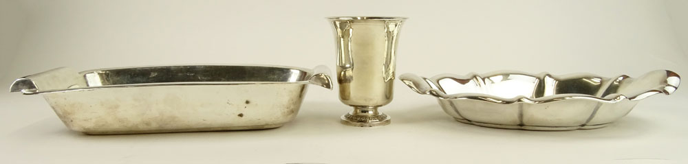 Lot of Three (3) German Silver Tabletop Items. Includes a rectangular bread server, signed 835; a - Image 4 of 7