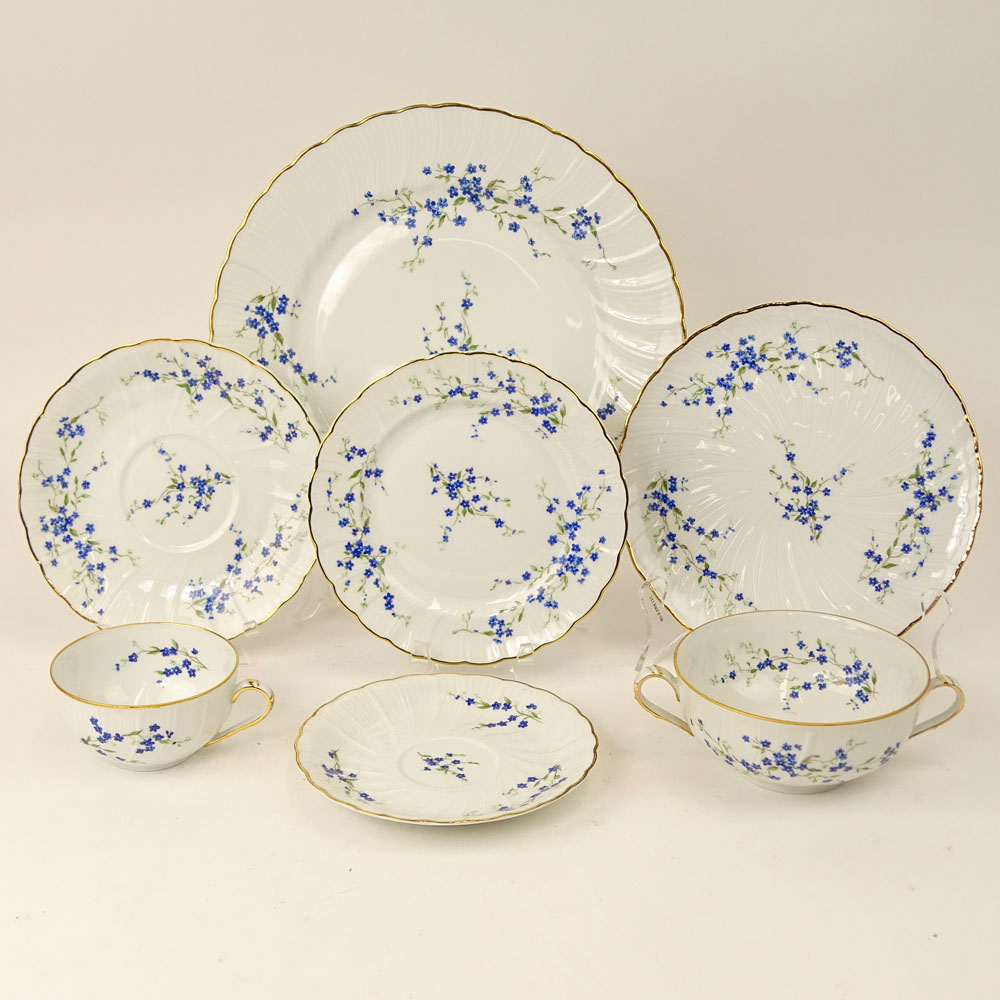Sixty Eight (68) pieces Bernaduad Limoges  Porcelain Dinner Set. "Myosotis" Includes 12 each