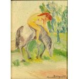 Manuel Bordogna, Spanish (20th C) Oil on canvas "Woman on Horse" Signed lower right. Manuel Bordogna