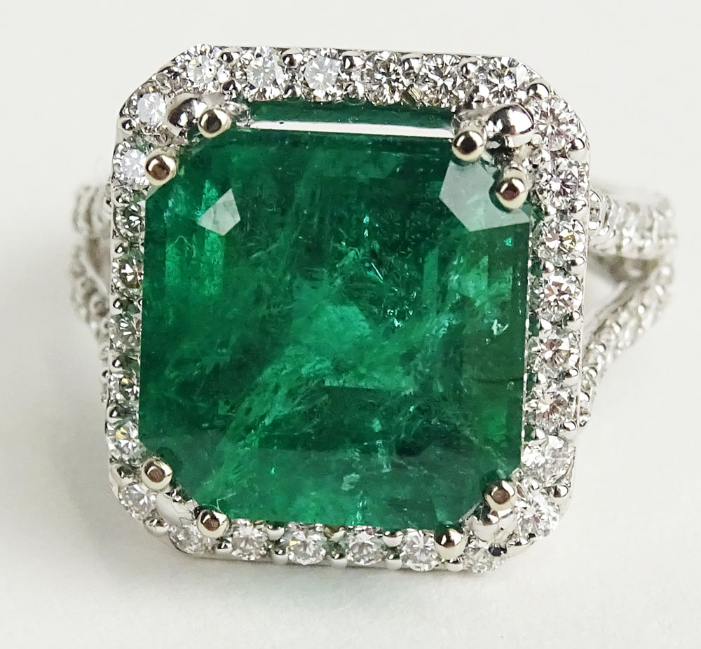 GIA Certified 9.71 Carat Octagonal Step Cut Emerald, approx. 1.21 Carat Round Cut Diamond and 18 - Image 3 of 5