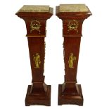 Pair of Vintage Neo-Classical Style Bronze Mounted Pedestal With Marble Top. Unsigned. Rubbing,