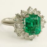 Approx. 3.65 Carat Colombian Emerald, 2.50 Carat Diamond and Platinum Ring. Emerald with vivid