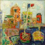 Paul Aïzpiri, French (b. 1919) Oil on Board with sand elements "Port de le Maxime" Signed Aizpiri