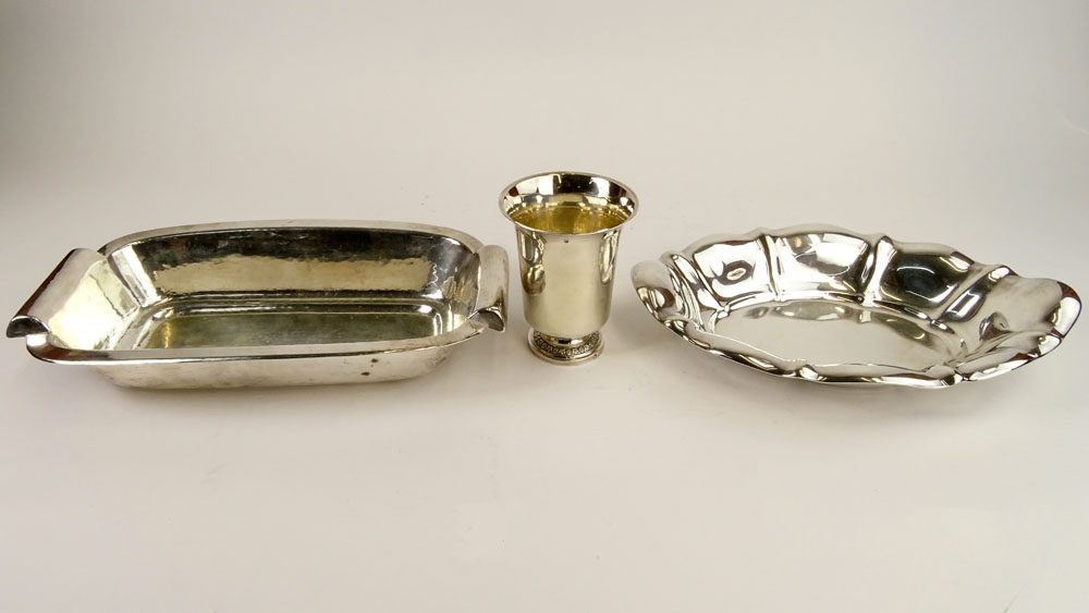 Lot of Three (3) German Silver Tabletop Items. Includes a rectangular bread server, signed 835; a - Image 2 of 7