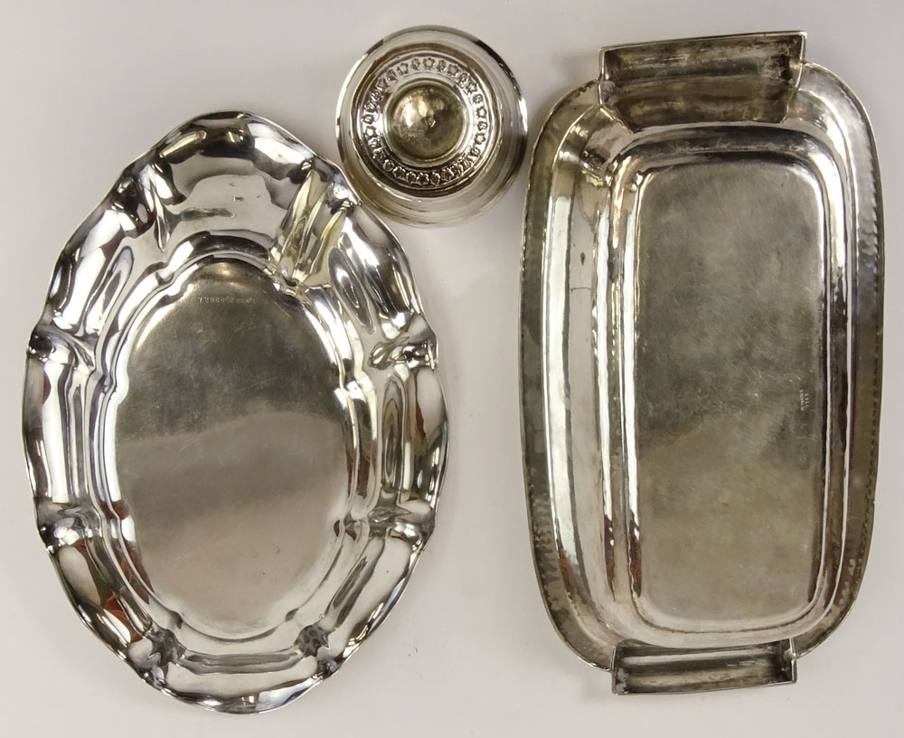 Lot of Three (3) German Silver Tabletop Items. Includes a rectangular bread server, signed 835; a - Image 5 of 7