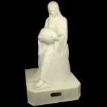 Enzo Gallo Carved Marble Sculpture on Marble base and Pedestal "Contemplation II". Brass title and