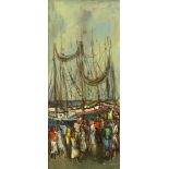 Sol Wilson, American/Polish (1894-1974) Oil on canvas "Fleet At Pier" Signed lower right. Good