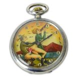 Vintage Hand painted Erotic Open Face Pocket watch. Artist signed. Light wear, not running, The