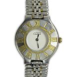 Lady's Vintage Cartier Must de Stainless Steel Quartz Movement Watch. Stamped. Numbered 9010004.