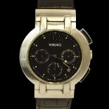 Men's Versace Stainless Steel Chronograph Automatic Movement Watch with Crocodile Strap and