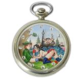 Vintage Hand painted Erotic Open Face Pocket watch. Chased woodland scene on back of case. Artist